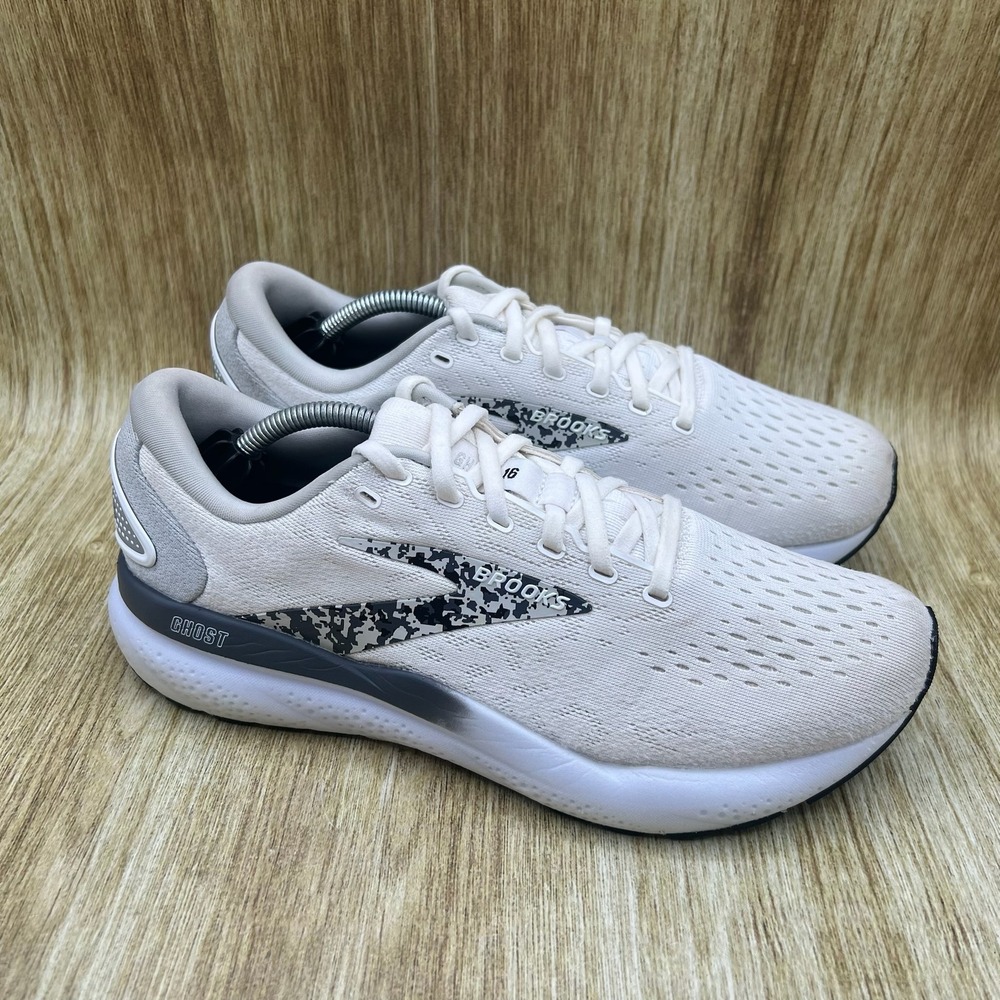 Brooks Ghost 16 Women's Size 9 White Grey Camo Running Shoes 1204071B147